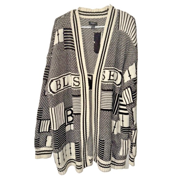 Forever 21 Men Black Cream Blessed Long Cardigan Size Large - Picture 1 of 5